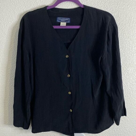 Norton McNaughton-black button up blouse -size 8 petite - Picture 1 of 6